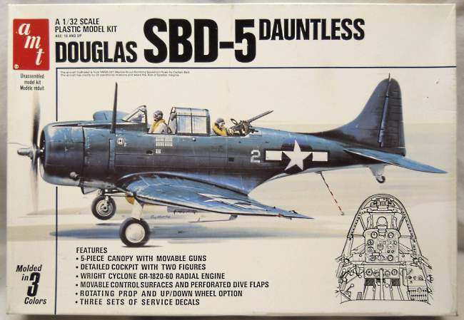 AMT-Matchbox 1/32 Douglas SBD-5 Dauntless - US Marines VMSB-231 1944 / A-24B French Air Force 1944 / Royal New Zealand Air Force 25 DBS 1944 - (Matchbox Molds), 7203 plastic model kit